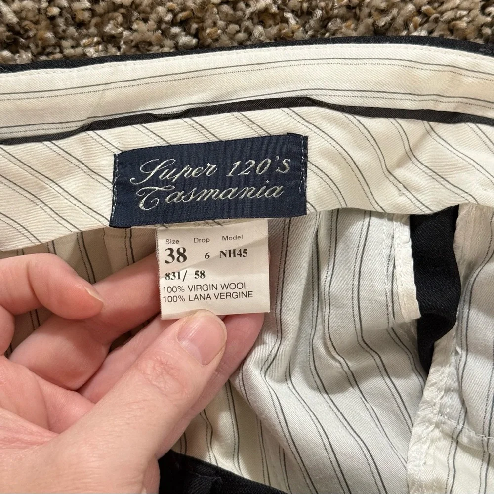 NH 1881 Made in Italy Men 38 Super 120s Tasmanian Wool Pleated Dress Pants Black